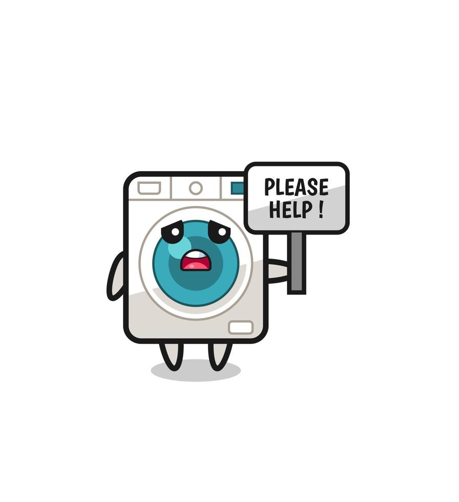 cute washing machine hold the please help banner vector