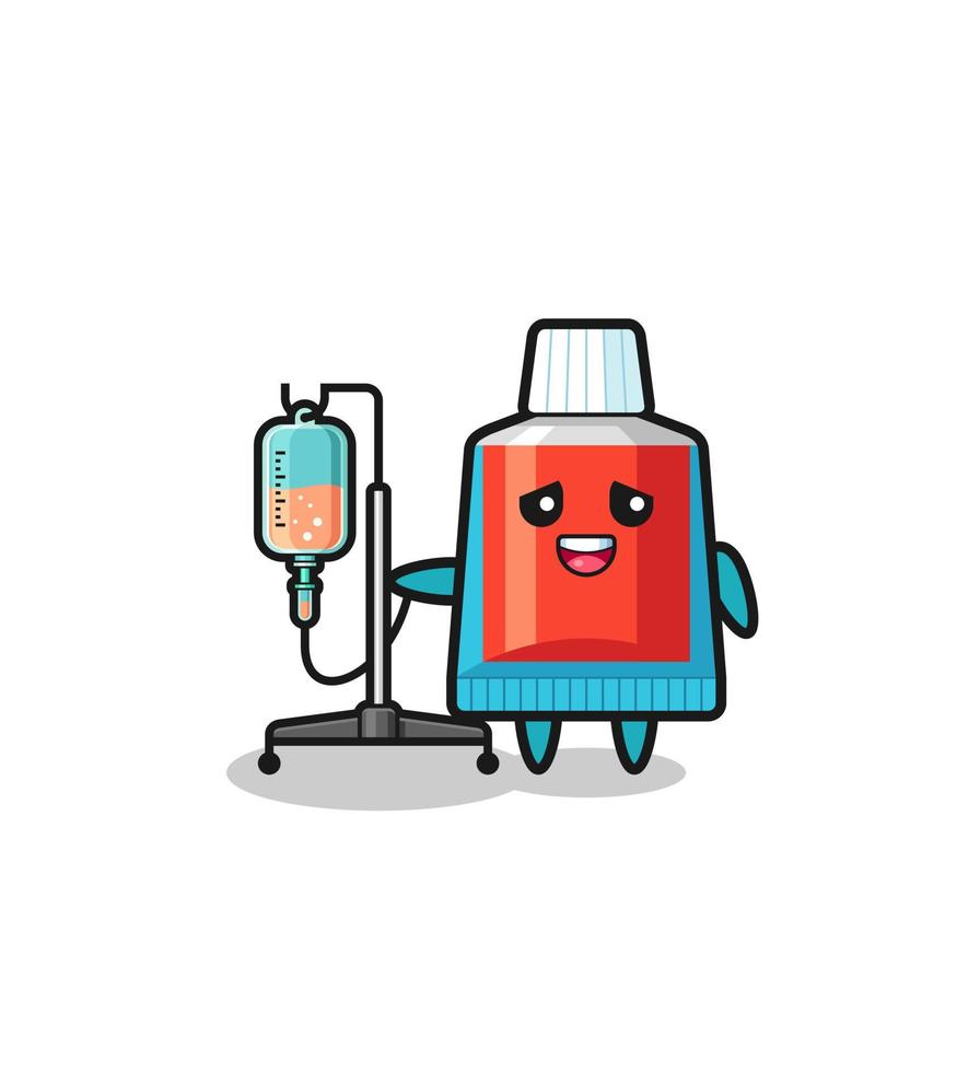 cute toothpaste character standing with infusion pole vector