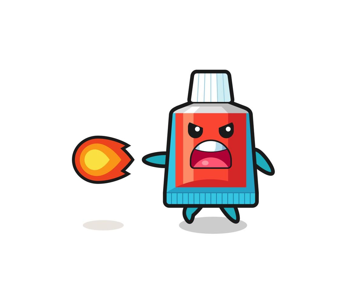 cute toothpaste mascot is shooting fire power vector