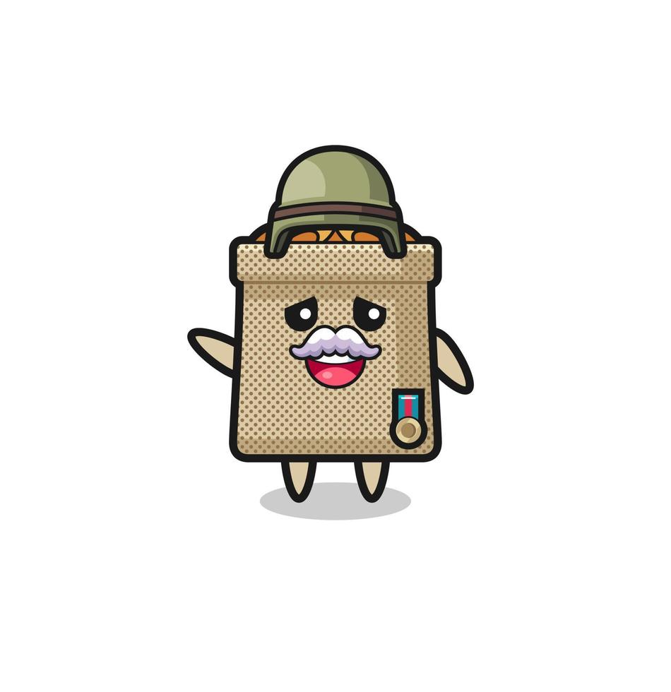 cute wheat sack as veteran cartoon vector