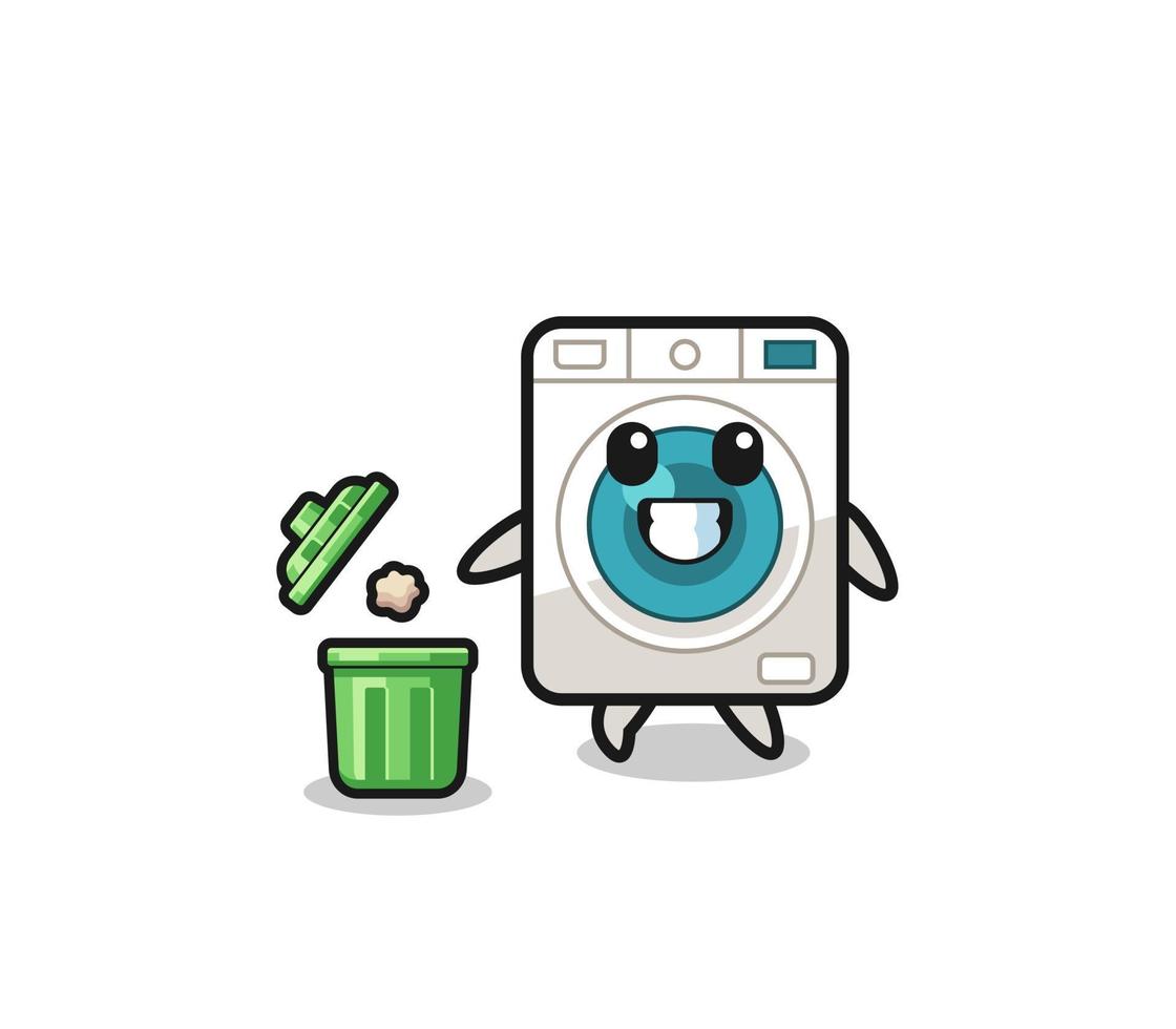 illustration of the washing machine throwing garbage in the trash can vector