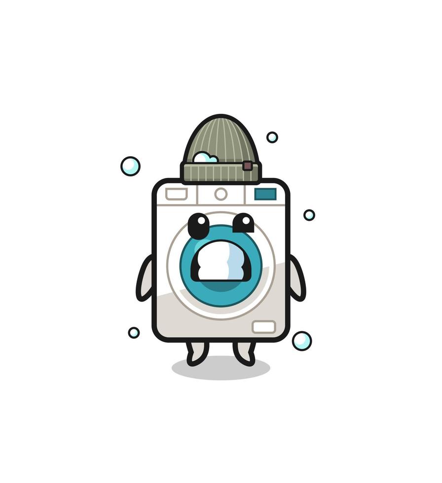 cute cartoon washing machine with shivering expression vector