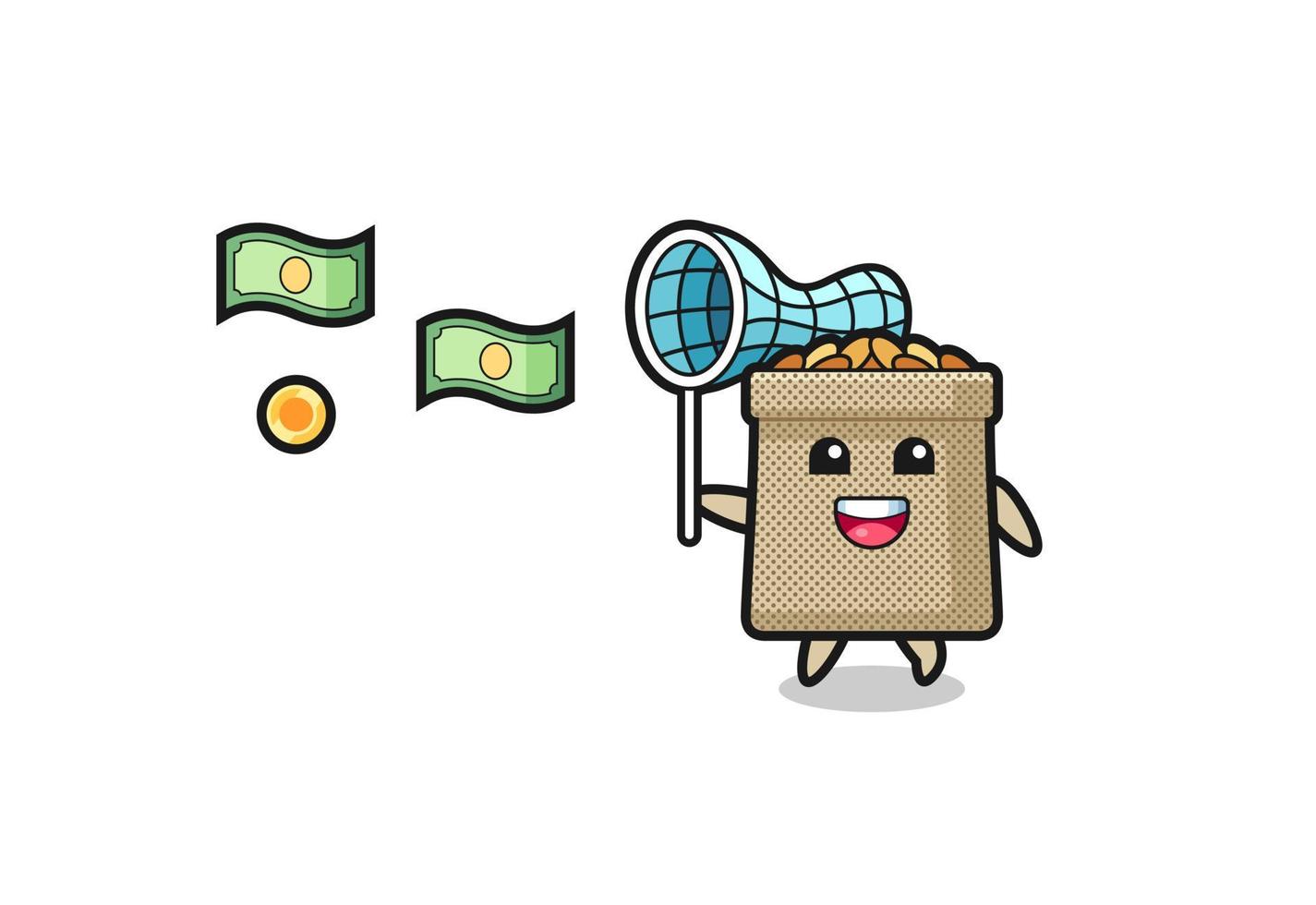 illustration of the wheat sack catching flying money vector