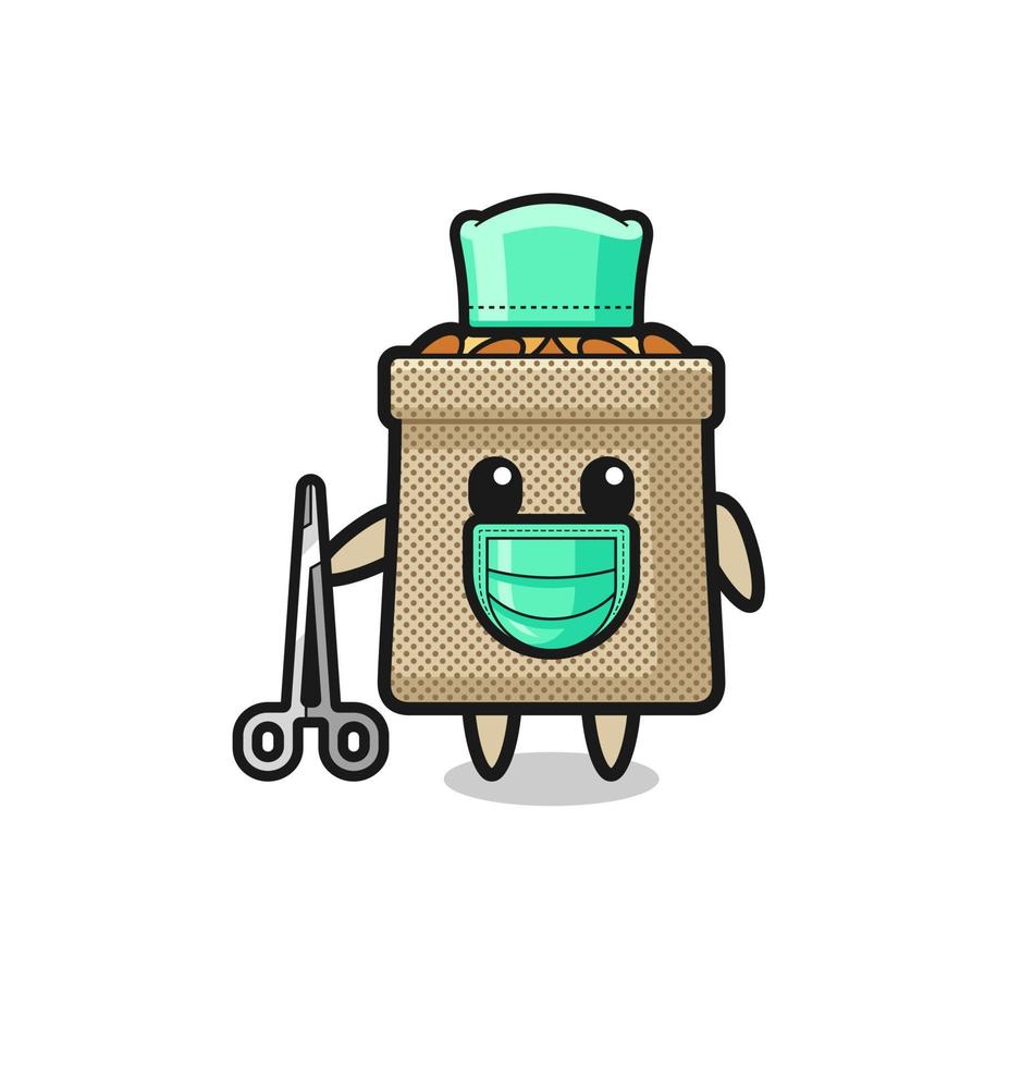 personaje de mascota de saco de trigo cirujano vector