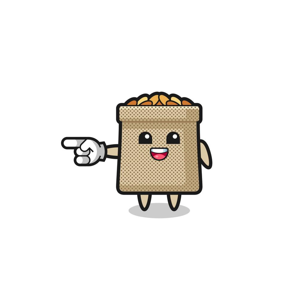wheat sack cartoon with pointing left gesture vector