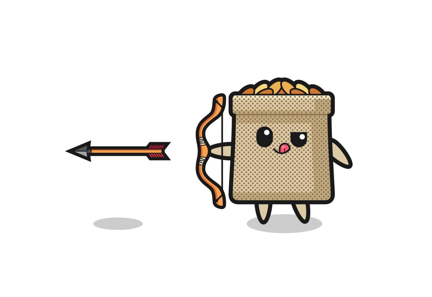illustration of wheat sack character doing archery vector