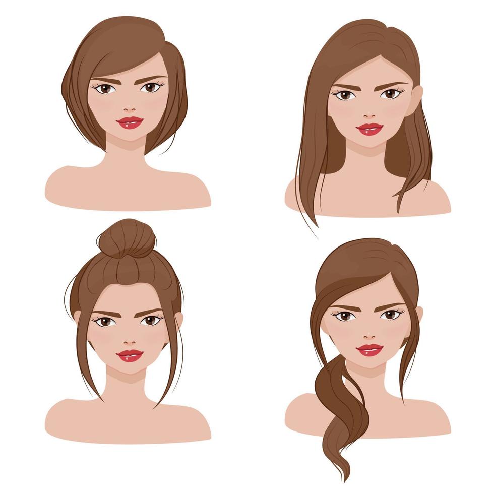 retrato de cara de mujer en diferentes colecciones de estilos de cabello vector