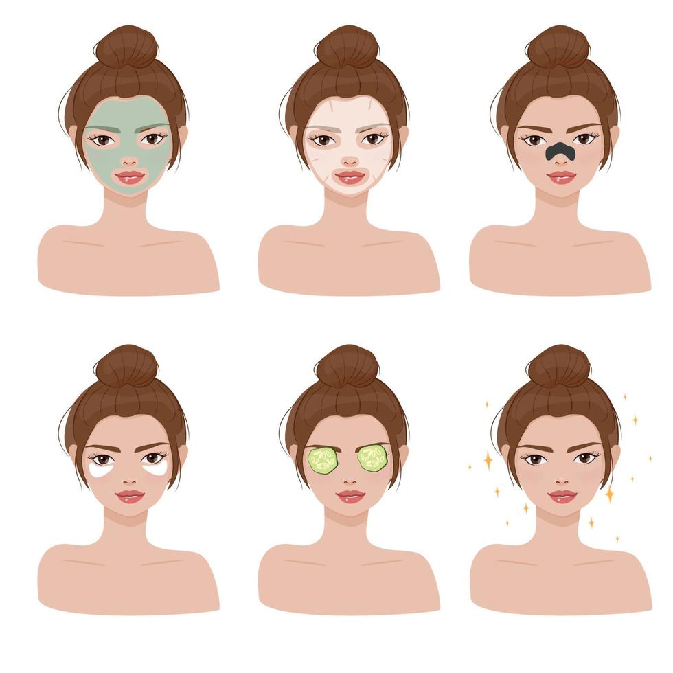 colección de cara de spa de mujer hermosa vector