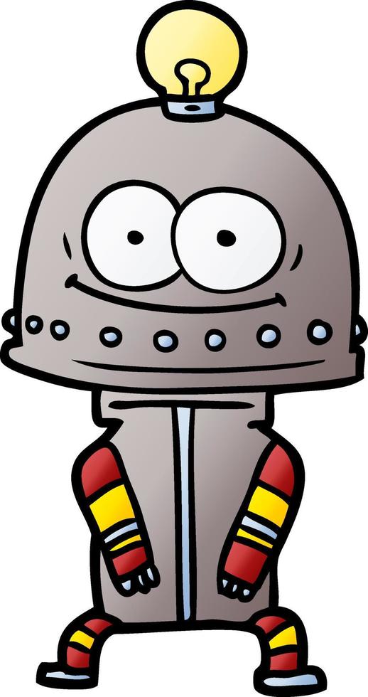 happy carton robot with light bulb vector