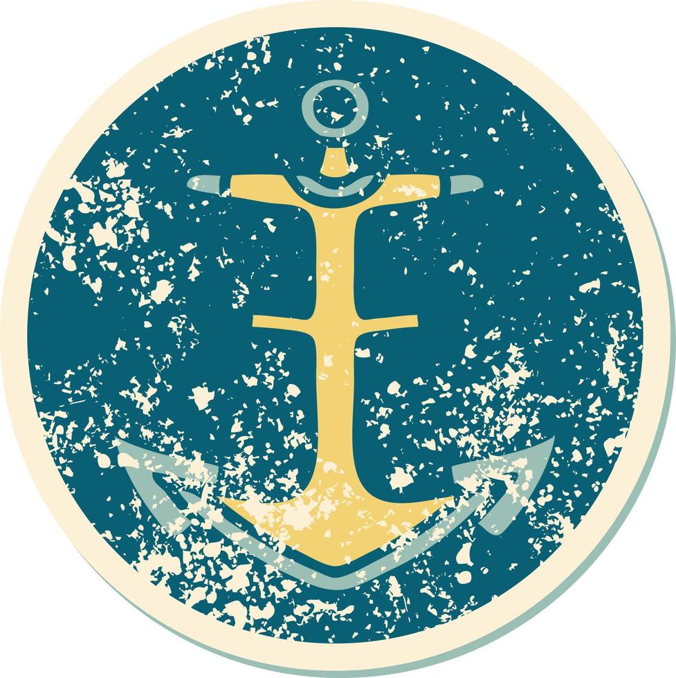 iconic distressed sticker tattoo style image of an anchor vector