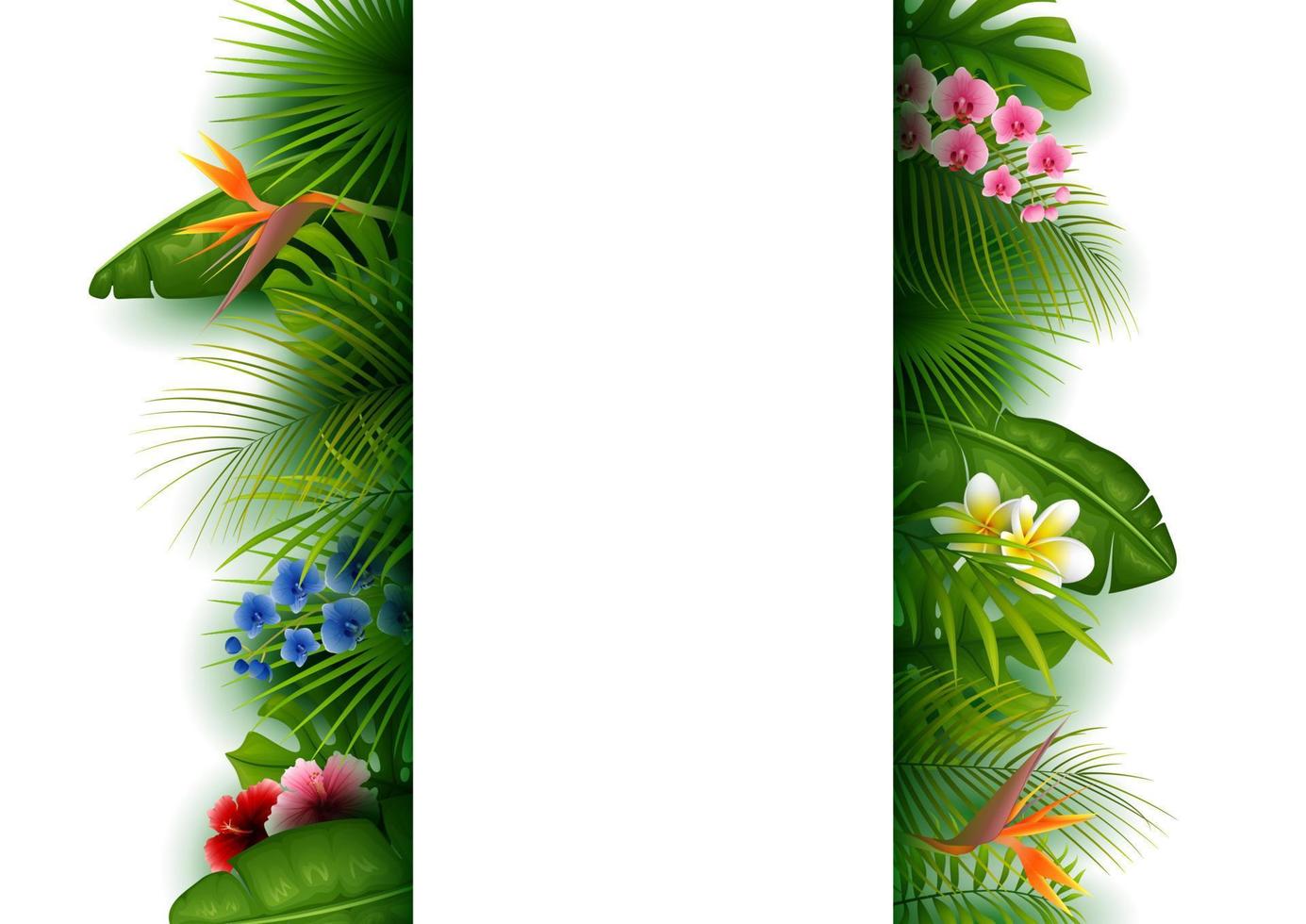 verano verde con hojas y flores tropicales vector