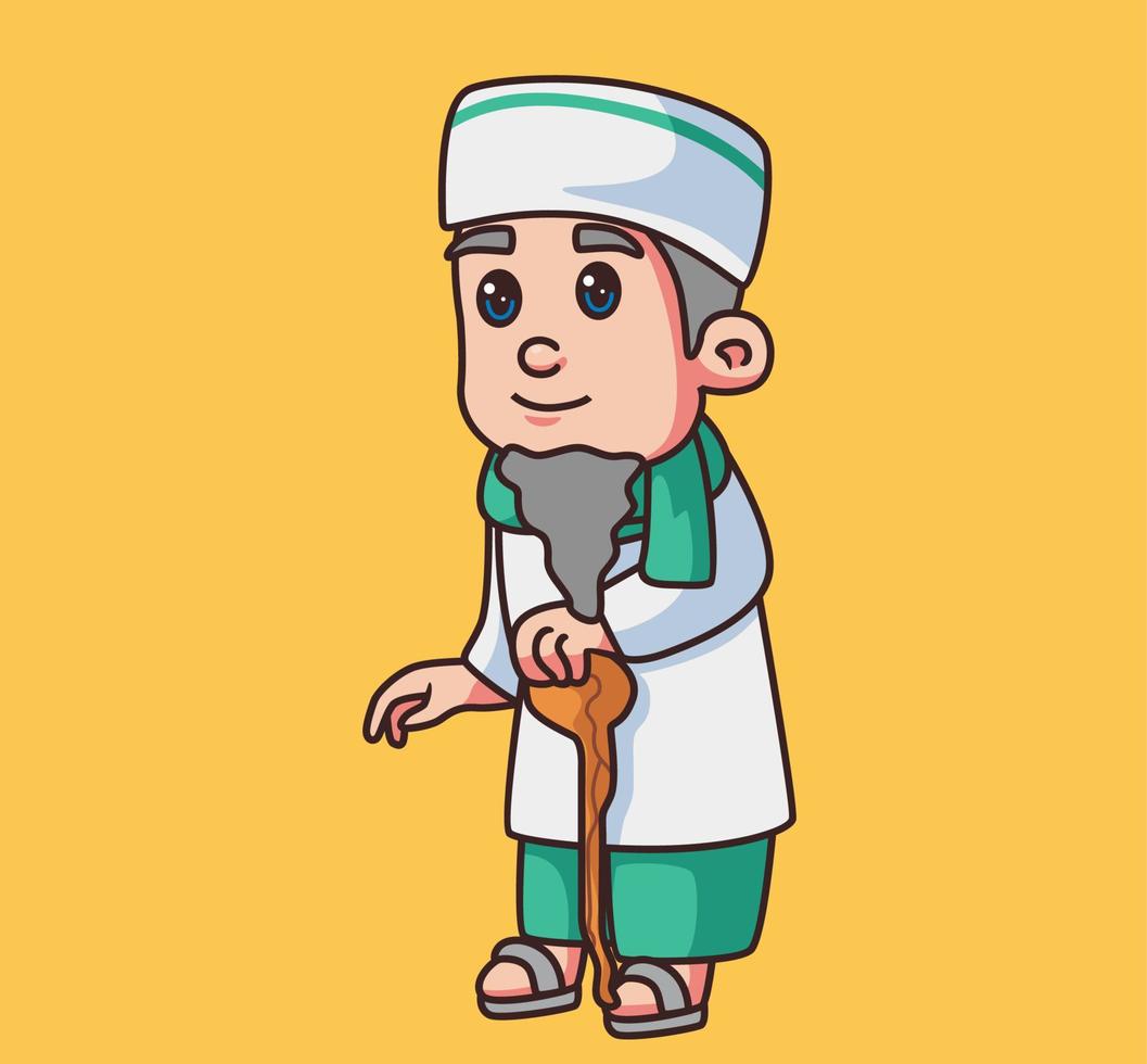 anciano islámico. ilustración de persona de dibujos animados aislado. vector de elemento de etiqueta de estilo plano