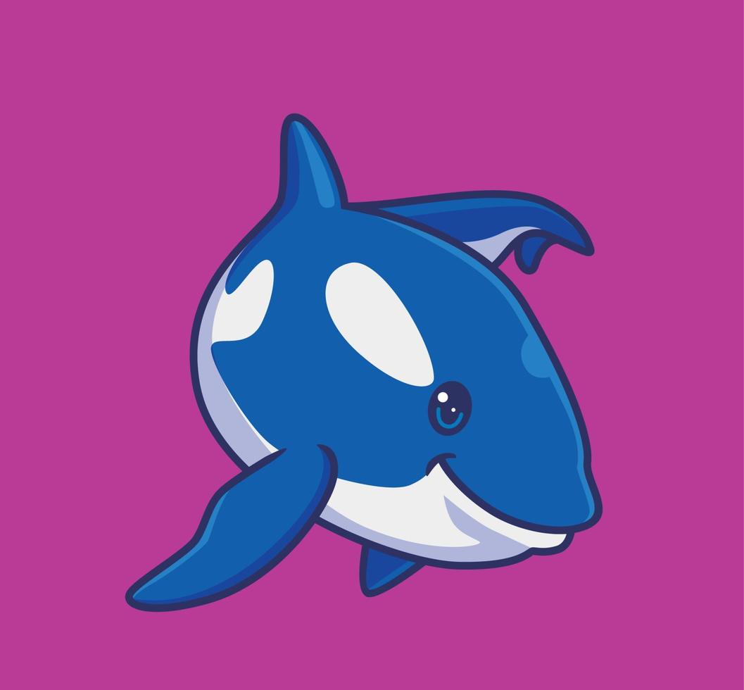 lindo movimiento de ballena asesina. ilustración animal de dibujos animados aislados. vector de logotipo premium de diseño de icono de etiqueta de estilo plano. personaje mascota