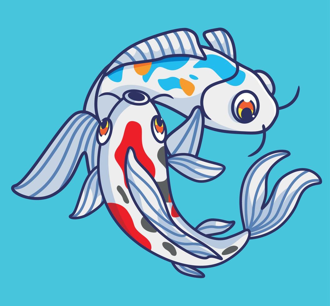 lindo pez koi saltando. ilustración animal de dibujos animados aislados. vector de logotipo premium de diseño de icono de etiqueta de estilo plano. personaje mascota