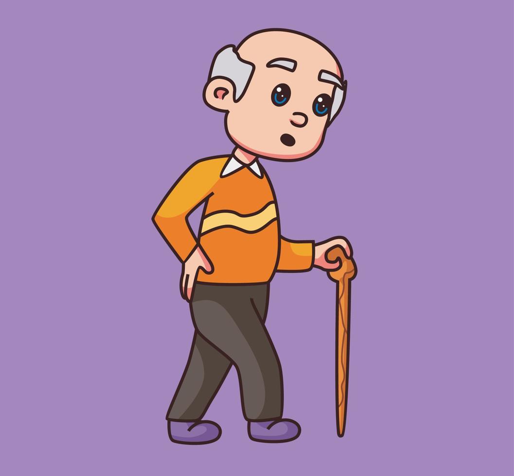 old man grandfather walking cartoon vector