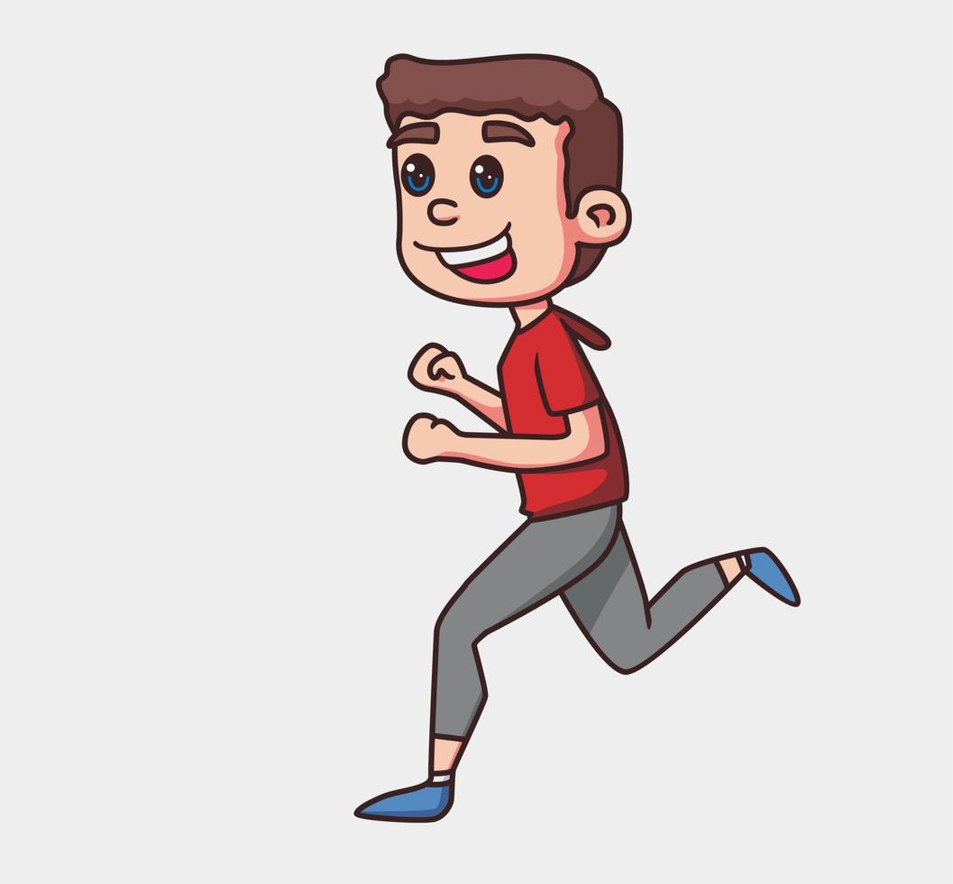 little boy jogging cartoon illustration vector