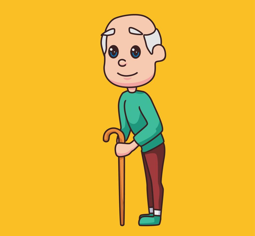 Grandpa walks using a stick cartoon illustration vector