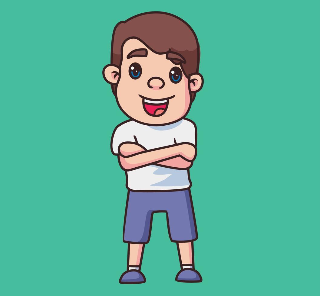 little boy crossed arms cartoon illustration vector