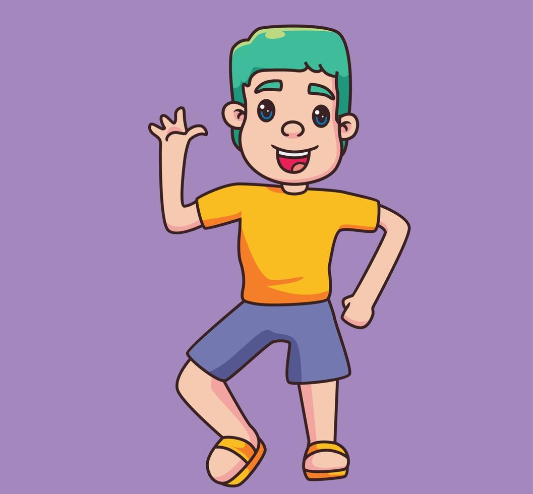 greeting pose boy cartoon illustration vector