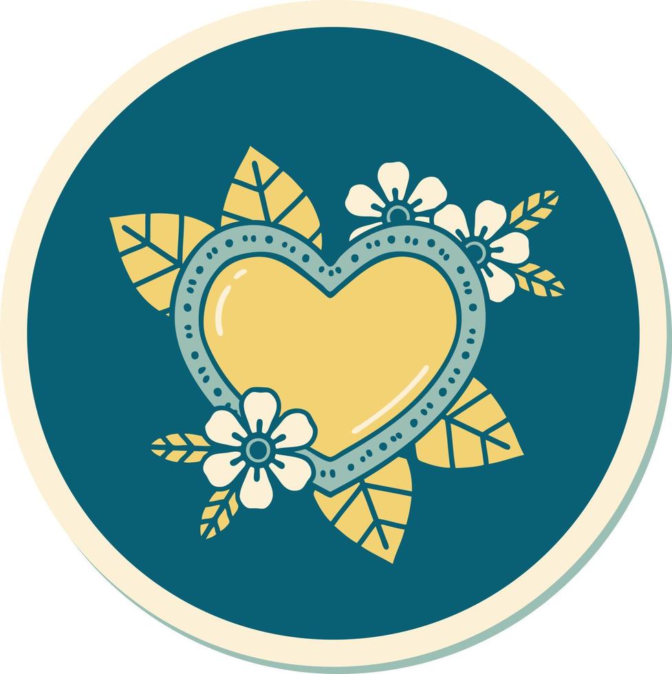 sticker of tattoo in traditional style of a botanical heart vector