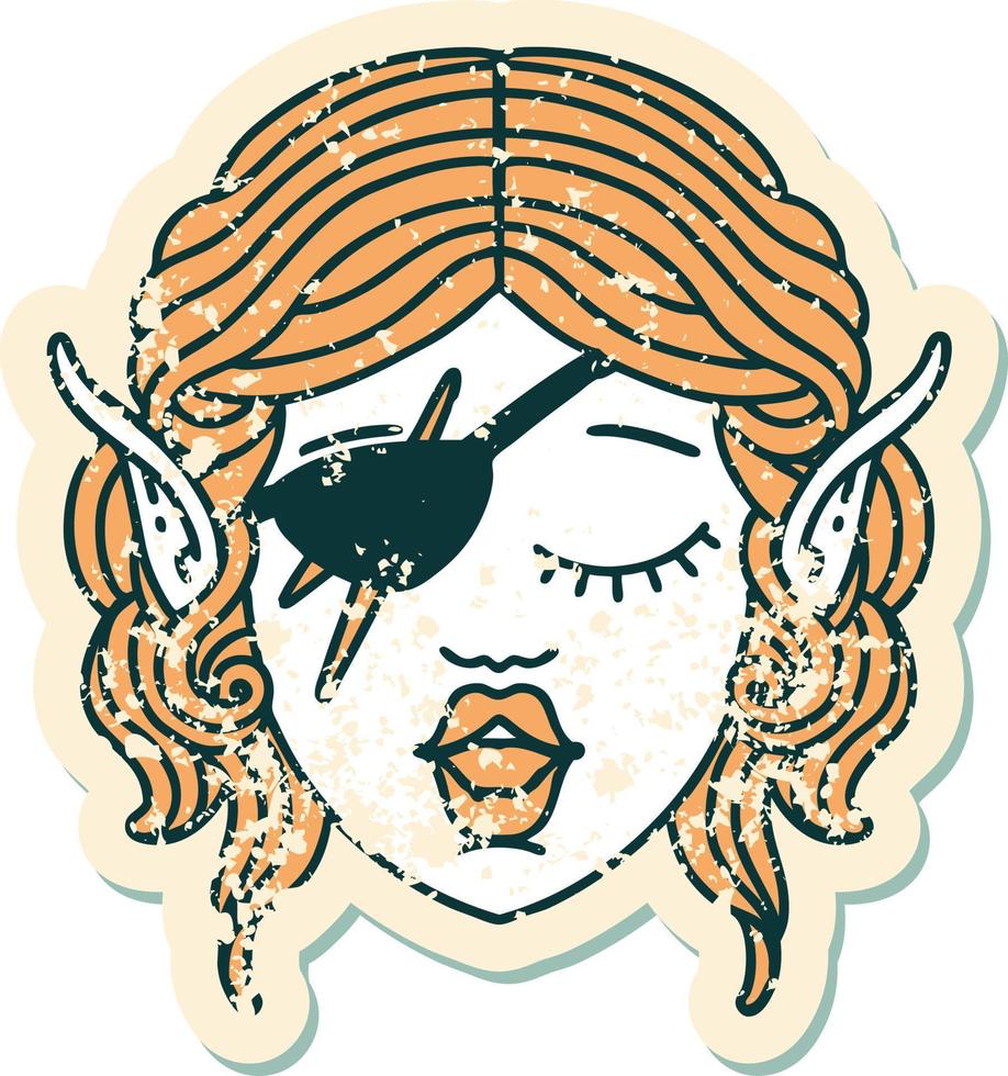 Retro Tattoo Style elf rogue character face vector