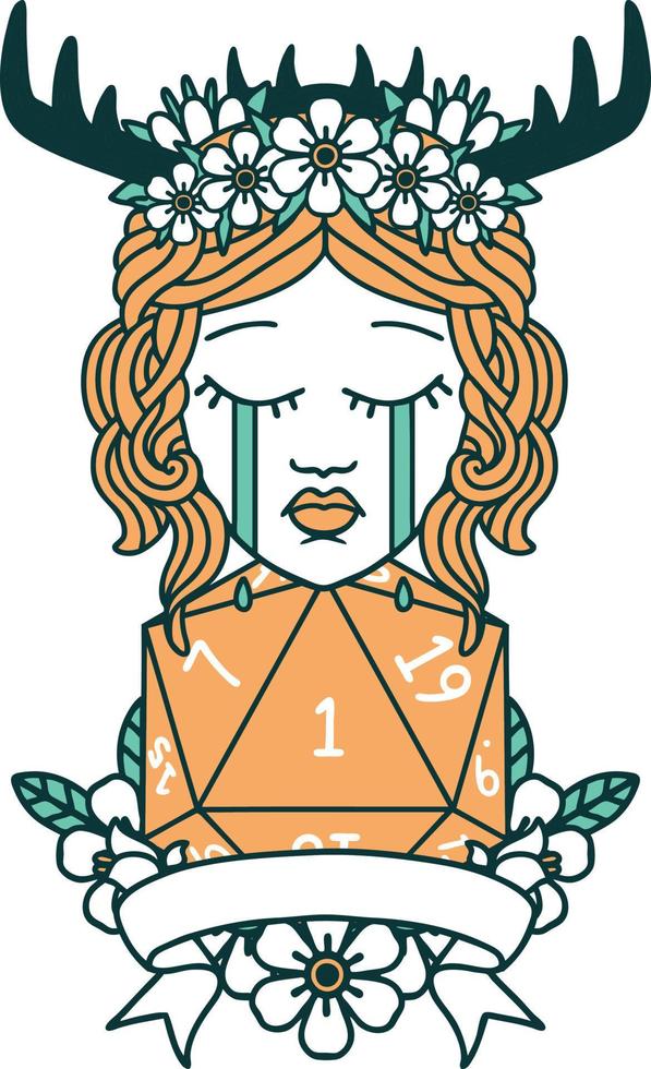 Retro Tattoo Style crying human druid with natural one roll vector