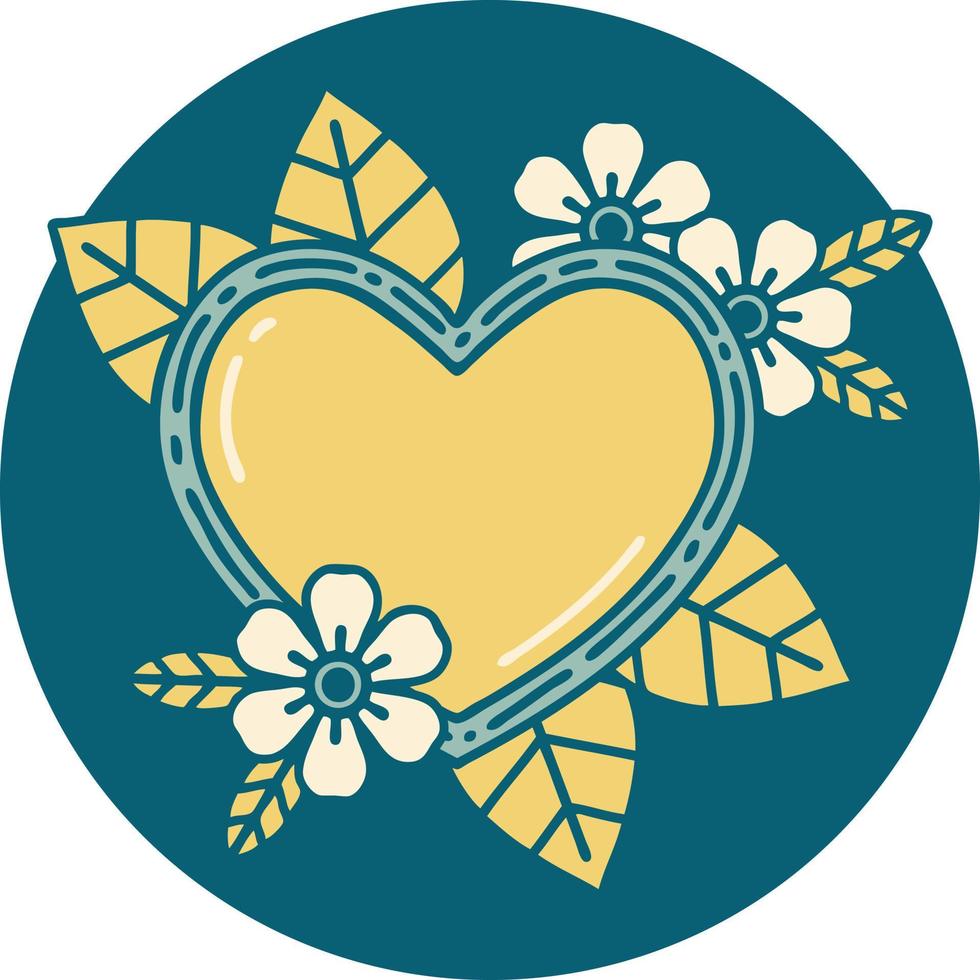 iconic tattoo style image of a botanical heart vector