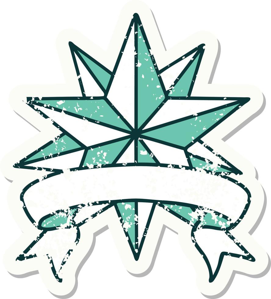 worn old sticker with banner of a star vector