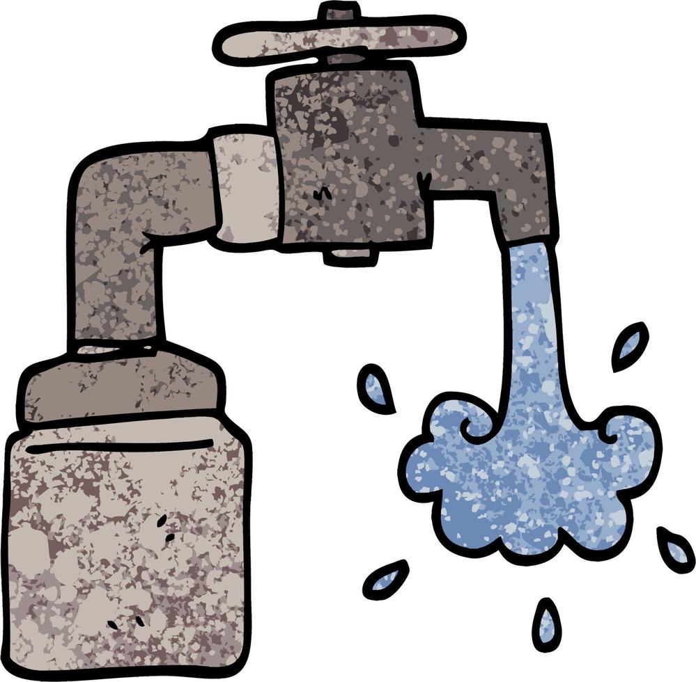 grunge textured illustration cartoon running faucet vector