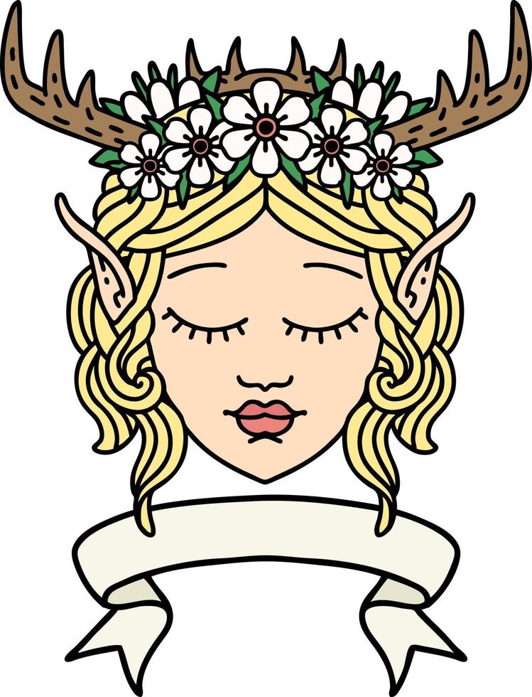 Retro Tattoo Style elf druid character face with banner vector