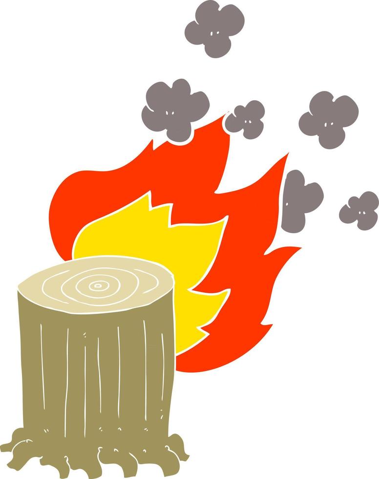 flat color illustration of tree stump on fire vector