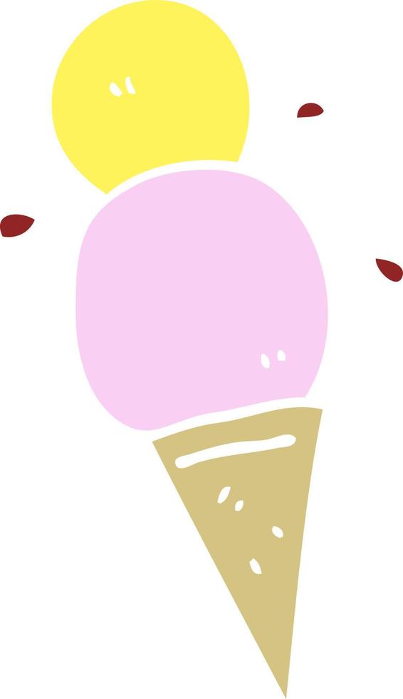 flat color illustration cartoon ice cream cone vector