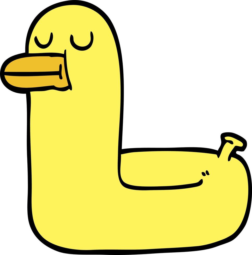 pato de anillo amarillo de dibujos animados de estilo doodle dibujado a mano vector