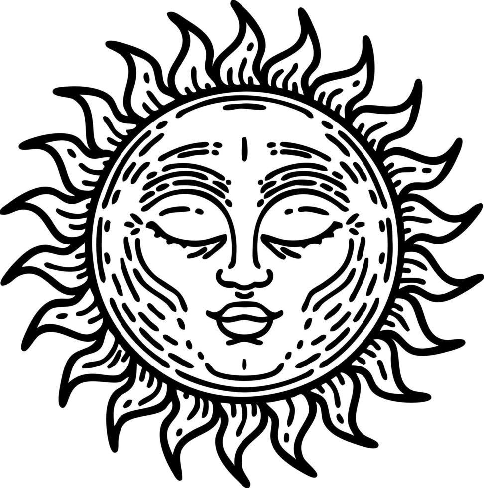 tattoo in black line style of a sun vector