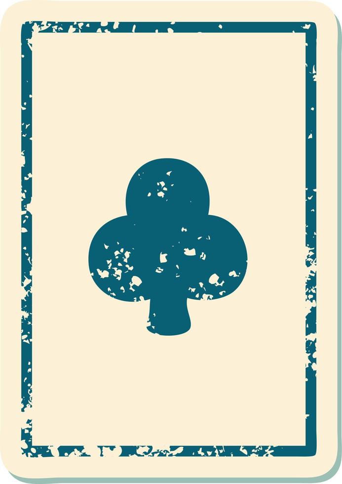 iconic distressed sticker tattoo style image of the ace of clubs vector
