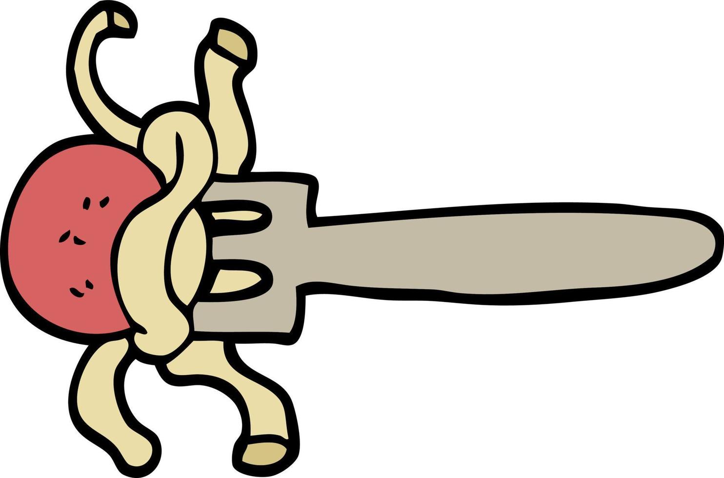 hand drawn doodle style cartoon meatball on fork vector