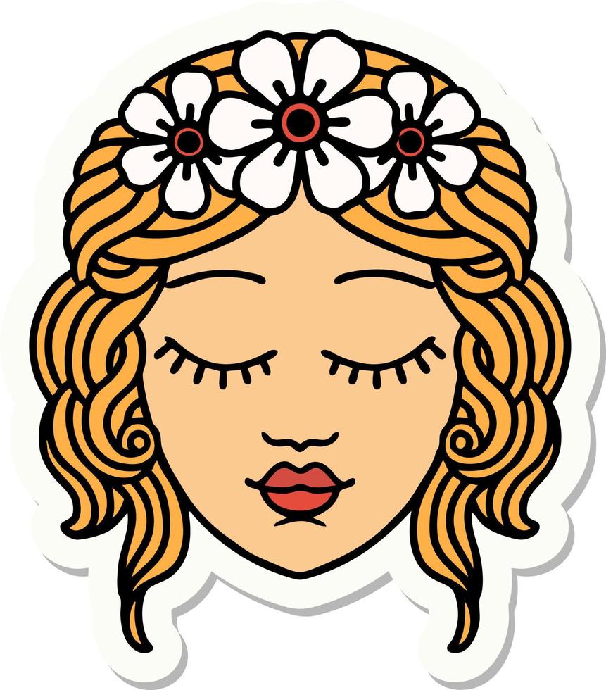 sticker of tattoo in traditional style of a maidens face vector