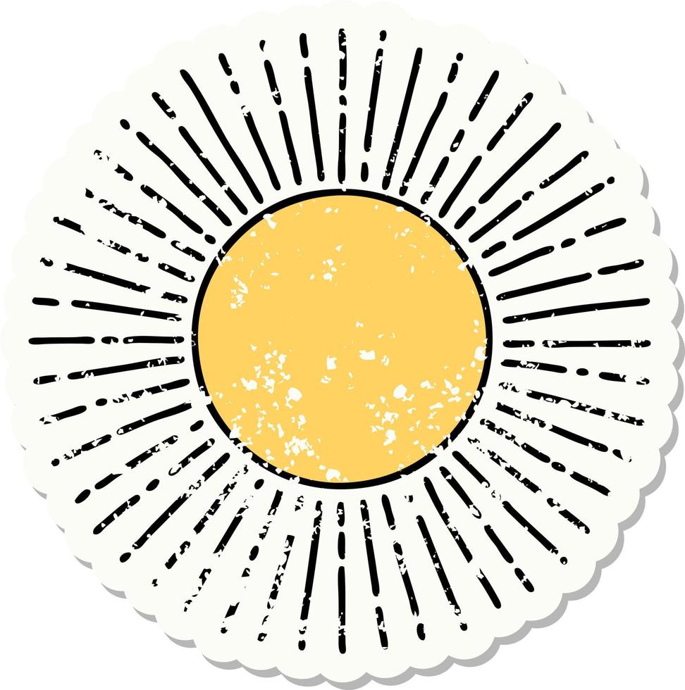 distressed sticker tattoo in traditional style of a sun vector