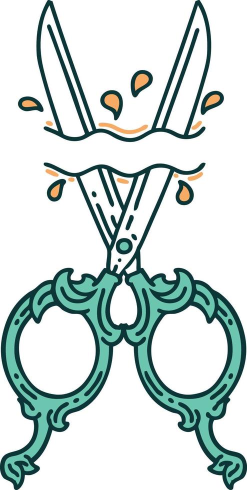 iconic tattoo style image of barber scissors vector