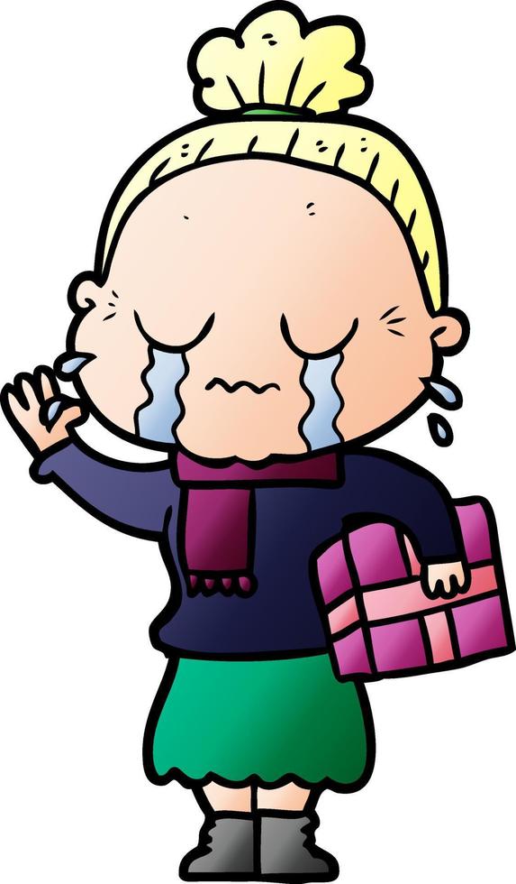 cartoon crying old lady vector