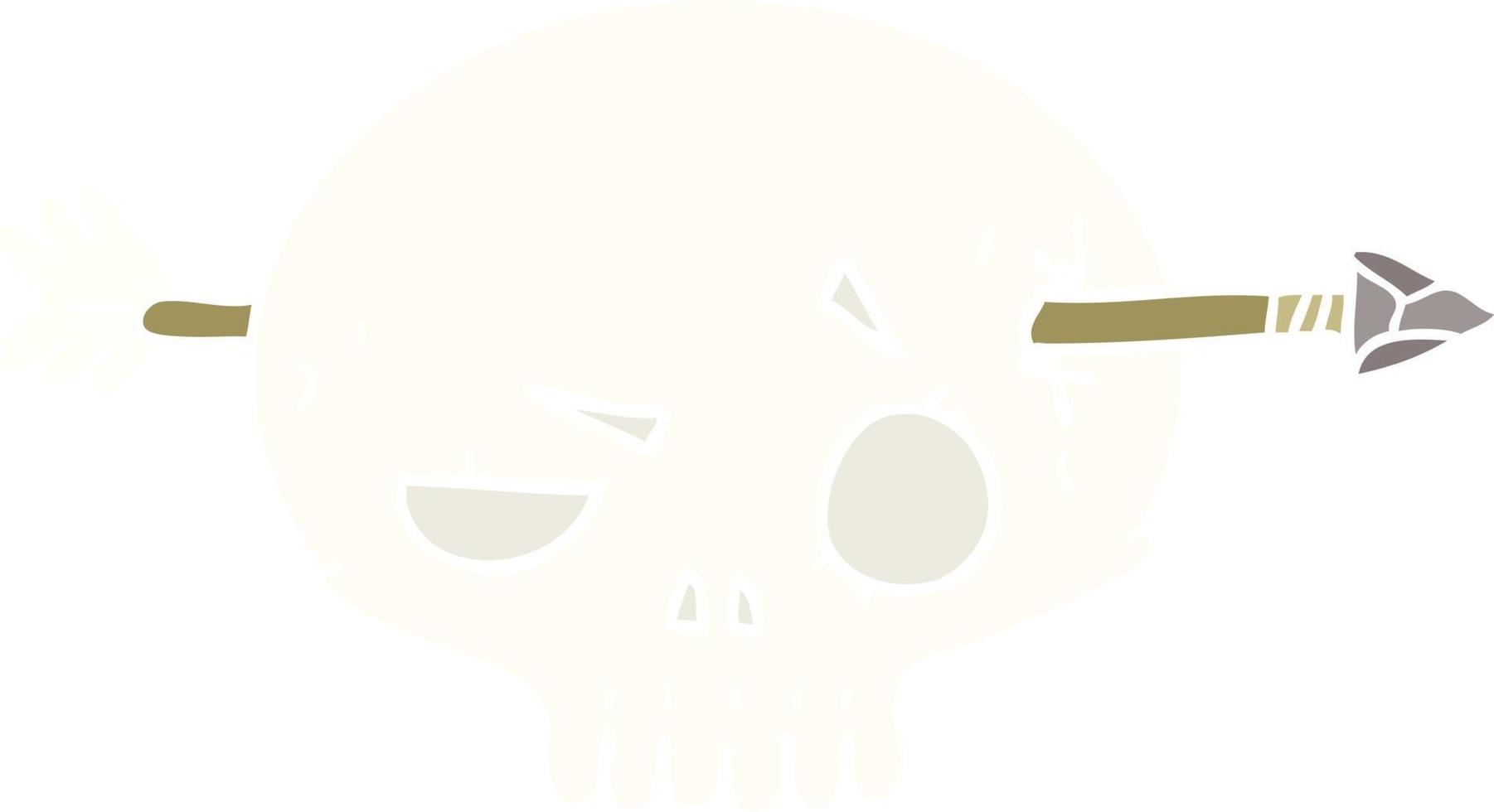 flat color style cartoon skull with arrow vector