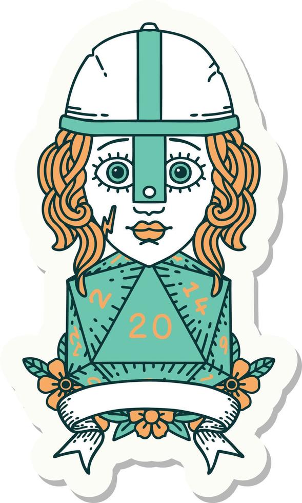 sticker of a human fighter with natural 20 roll vector