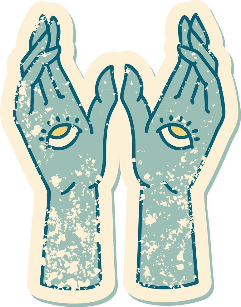 iconic distressed sticker tattoo style image of mystic hands vector