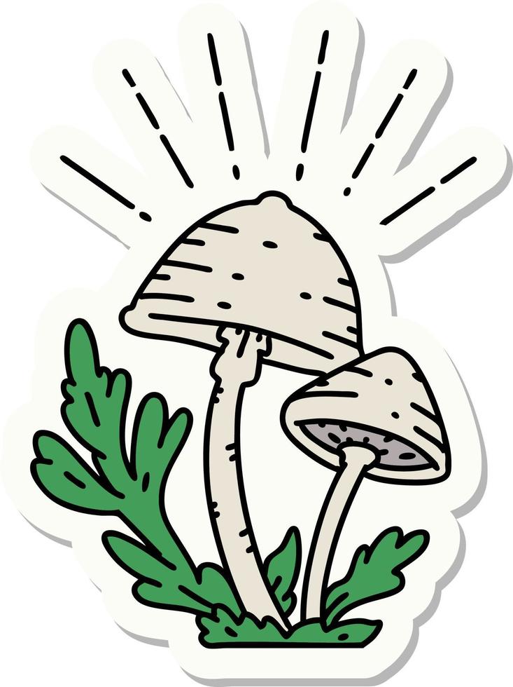 sticker of a tattoo style mushrooms vector