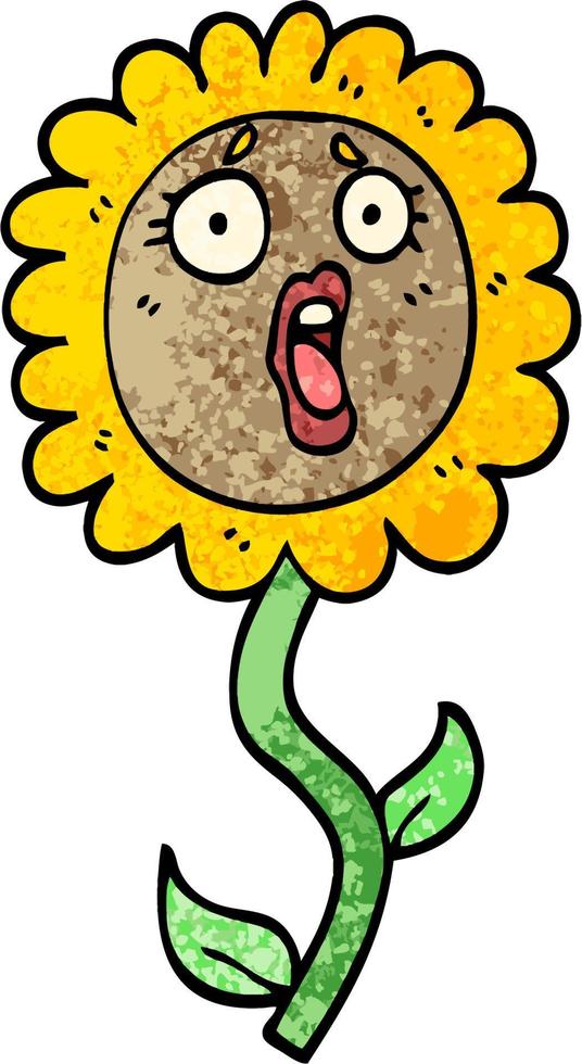 grunge textured illustration cartoon shocked sunflower vector