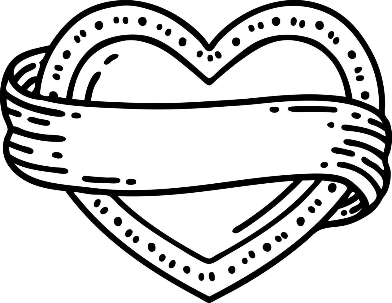 tattoo in black line style of a heart and banner vector