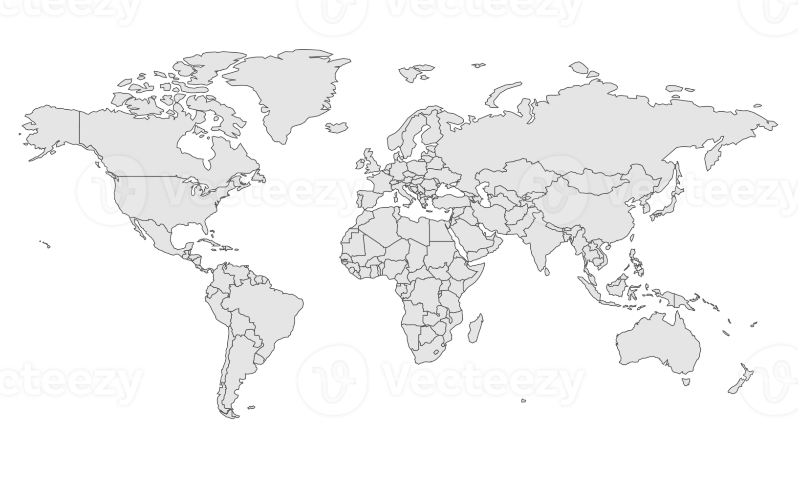 wereldkaartsjabloon met continenten, Noord- en Zuid-Amerika, Europa en Azië, Afrika en Australië png