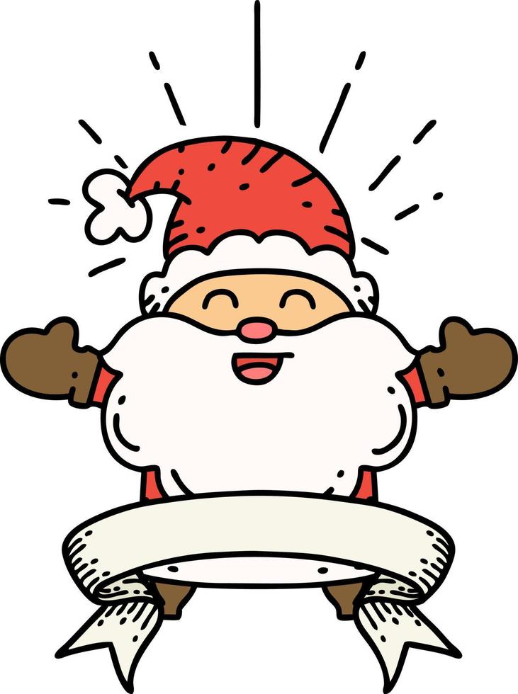 scroll banner with tattoo style happy santa claus christmas character vector