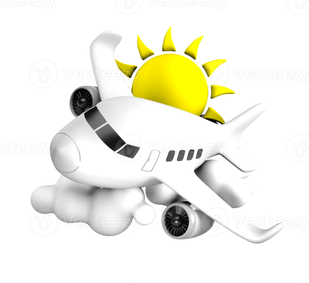 sunny day plane flight 3d icon illustration png