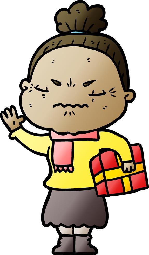 cartoon annoyed old lady vector